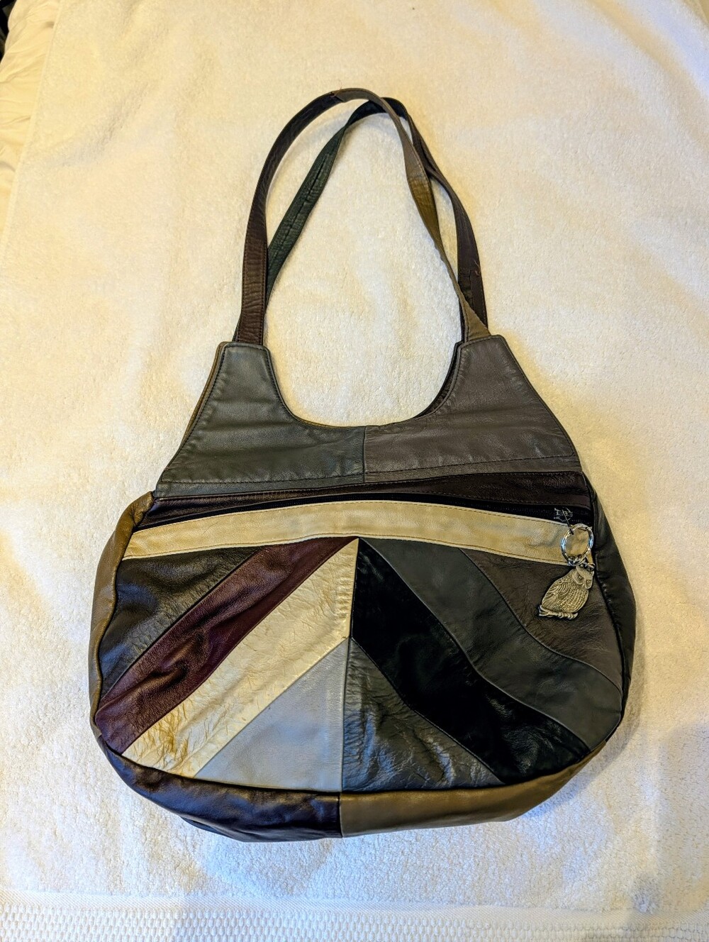 Vintage 70s 80s Patchwork Leather Shoulder Bag Boho Sunburst Mexican Leather